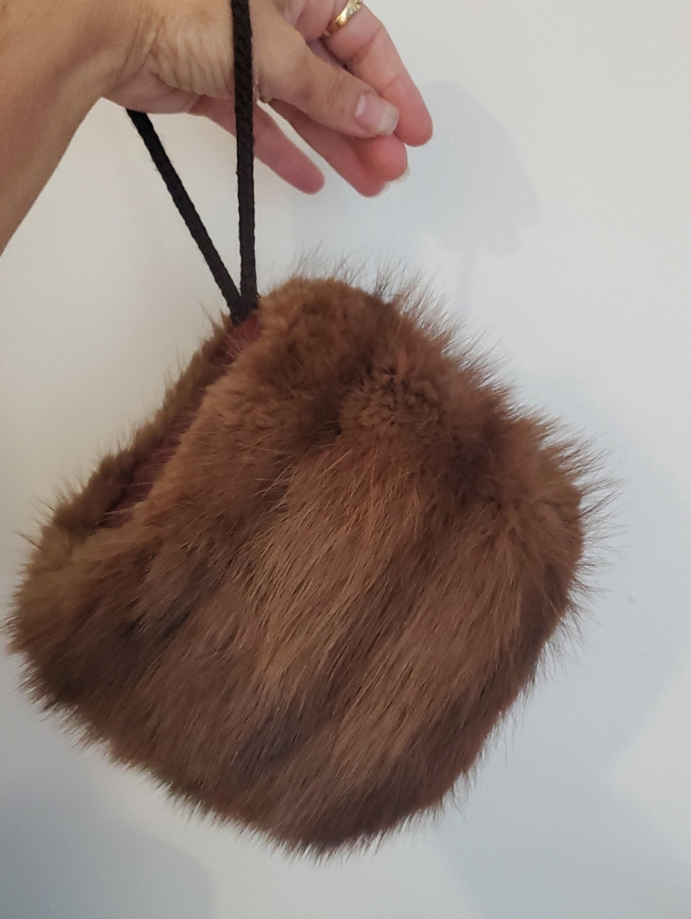 Vintage Muskrat Fur Hand Muff Wristlet Wallet